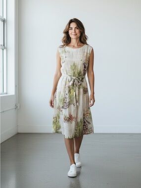 Lazybones scenic boat print belted dress sz XS